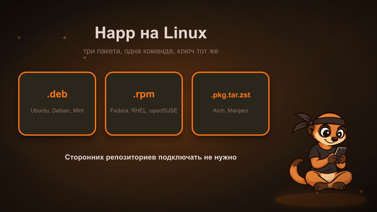 Happ на Linux: установка на Ubuntu, Fedora и Arch